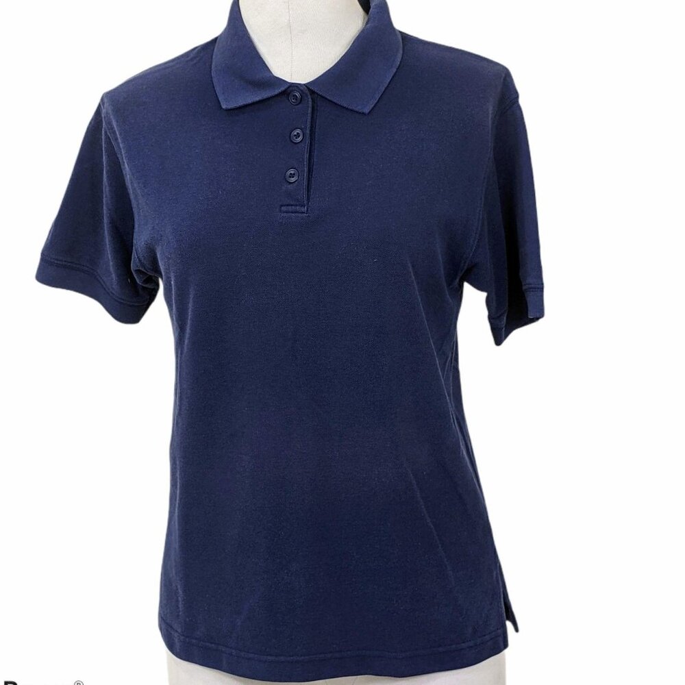 Karen Scott Womens Navy Blue Short-Sleeve Polo Shirt Cotton Blend Size M